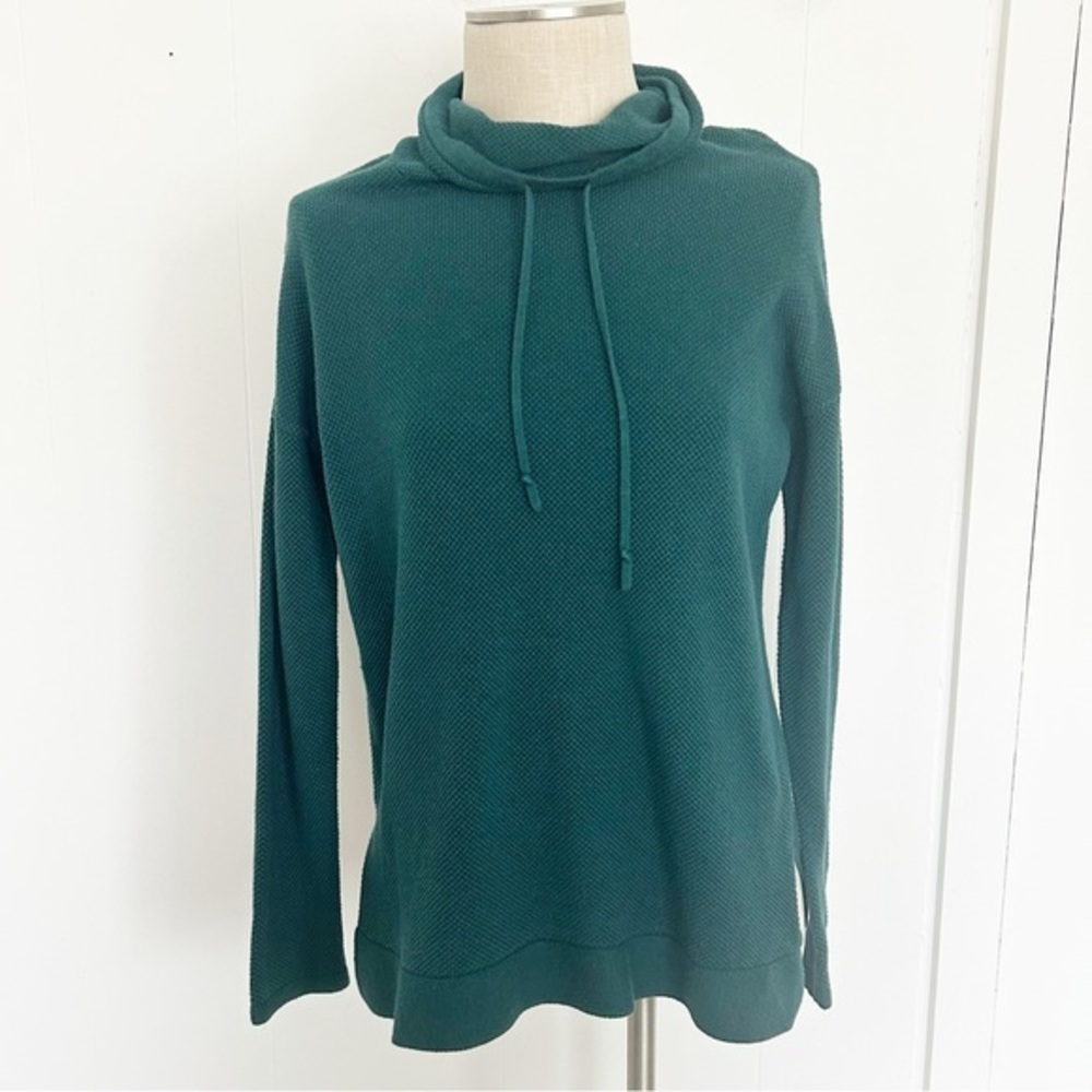 J. Jill Pure Jill Cowl Neck Dark Green‎ Waffle Knit Oversized Tunic Sweater XS
